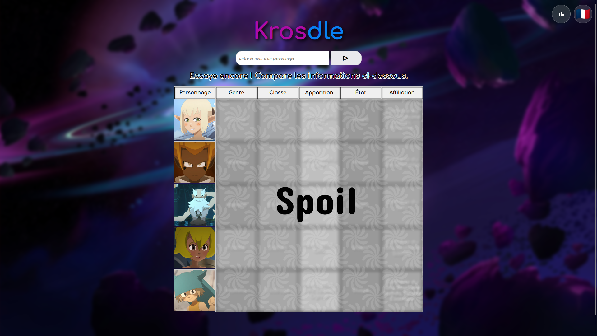 Krosdle - Interface de jeu principale (Info personnage cachées pour éviter le spoil)
